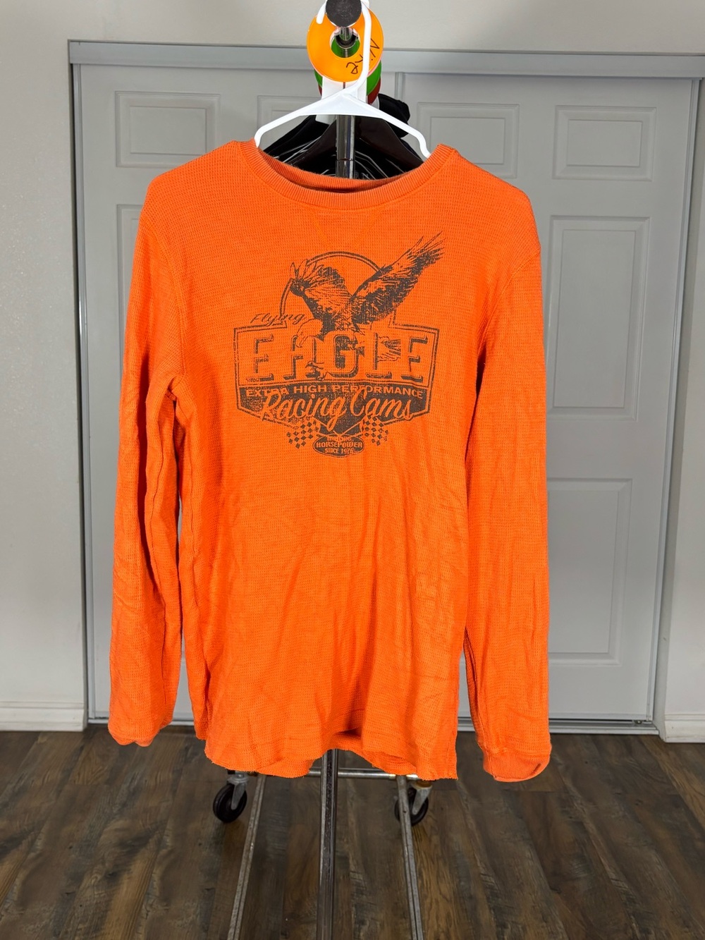 Mossimo Supply Co. Orange Thermal Long Sleeve Tee with Black Graphic